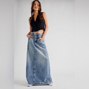 Free People Come As You Are Denim Maxi Skirt in Medium Indigo